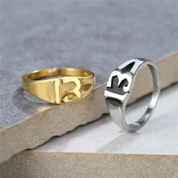 Punk Hip Hop Lucky Number Ring for Men Women 14k Gold Biker Silver/Gold Color Rings Men Party Jewelry Gift