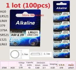 100st 1 Lot AG0 LR521 LR69 379 379A SR521 L521 LR63 155V Alkaline Button Cell Battery Coin Batterier Kort 1995701820311