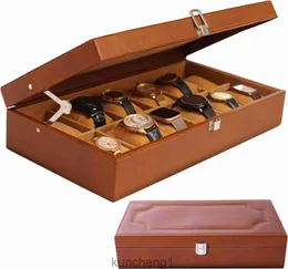 Genuine Leather Watch Cases for Men 12 Slot Wrist Watch Box F ullG rainedL eatherO rganizerM ensL argeW atchC aseT a nLe atherWa tchBo xfo rMe nRe a lLea therBox Wit hLid f