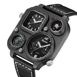 Oulm Men's Quartz Fashion Compass большой циферблат двойной часовой пояс квадрат ремня часового пояса