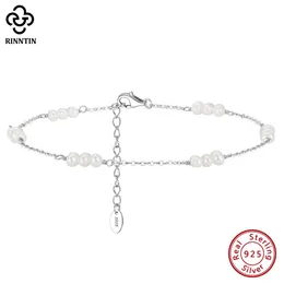 Rinntin 925 Sterling Silver Natural Pearls Anklets for Women Fashion Foot Armband Ankel Straps Summer Jewelry SA36 240408