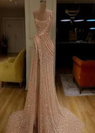 Neuankömmling Langer Zug Gold Meerjungfrau Abendkleider 2020 Hoch geteilt Abendkleid Formale Abendkleider Robe de Soiree Abendkleider6192054