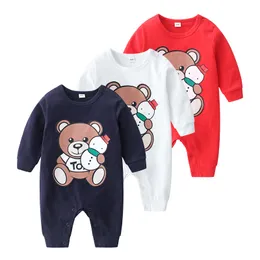 Newborn kids cotton rompers toddler boys girls cartoon bear long sleeve jumpsuits designer baby cotton climb clothes Z7565