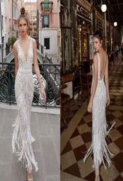 BERTA 2019 Abiti da sposa in spiaggia perle in pizzo applicato con scollo immersione senza battuta da sposa abbigliamento da sposa vintage abito da sposa alla caviglia 7394966