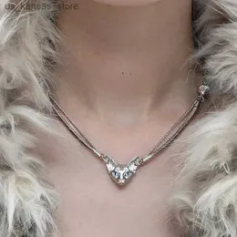 Kolye Kolyeleri Yeni Mavi Öğrenci Metal Kedi Kafa Kearing Küpe Çember Kadınlar için Yaratıcı Serin Karanlık Y2K Estetik Takı 2023 Trend Jewelry240408