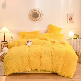 Bedding Sets Mink Hair Velvet Fleece Set Winter Warm Long Flannel Linen European Yellow Thicken Duvet Cover AB Side Blanket