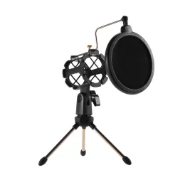 الملحقات Mini Desktop Microphone Stand + Shock Mount Mic حامل + طقم مرشح البوب ​​لتسجيل الاستوديو على الإنترنت اجتماع الغناء