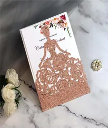 Glitter Laser Cut Crown Princess Invitations Cards para aniversário Quinceanera Rose Girl Invitations de casamento Fashion Hollow Out Greet8501384