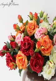 Vivid Real Touch Gül Düğün Partisi Dekorasyonu için Renkli Yapay İpek Çiçeği 2 Headsbouquet Yüksek Kalite C181126018749875