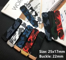 Varumärkekvalitet 25x17mm Red Blue Black Grey Camo Camoflag Silicone For Belt For Big Bang Strap Watchband Watch Band Logo On1294M3215339