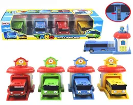 4PCSセットスケールモデルTayo The Little Bus ChildrenミニチュアバスベイビーOyuncakガレージTayoバス排出衝撃自動車車2207014044386