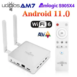 Caixa ugoos am7 caixa de TV inteligente Android 11 amlogic s905x4 2.4g 5g wifi6 4gb ddr4 32gb ROM USBC 1000M Bluetooth 4K HD TVBOX AV1