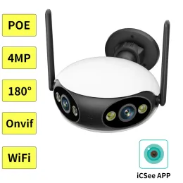 카메라 duallens Outdoor IP 카메라 WiFi Poe NVR 4MP HD 180 ° Ultra Wide Panoramic Security Camera P2P CCTV 비디오 감시 ICSEE APP