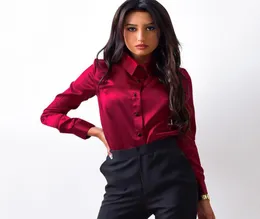 Moarcho Women Silk Satin Blute Button Long Sleeve Derts Office Office Works Elegant Tope عالية الجودة Blusa8162517
