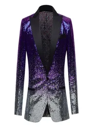 Men039s Suits Blazers Silvery and Violet Blue Paljett sjal krage tuxedo kostym blazer män bröllop brudgum sångare prom glitter ja3162400