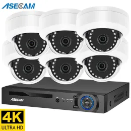 Sistem 4K Ultra HD 8MP Güvenlik Kamera Sistemi H.265 POE NVR Kit CCTV Açık Metal Beyaz Kubbe Video Gözetim K10 IP Kamera Seti