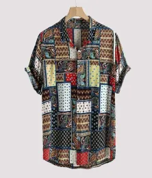 Koszulowy styl Summer Men039s Plaży Linen Print Short Sleeve 4258535