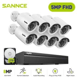 System SANNCE 8CH 5MP POE NVR Kit CCTV Security System 5MP/3MP IR IP66 Waterproof Outdoor IP Camera Plug&Play Video Surveillance Set