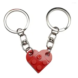 Keychains 1pcs Red Love Heart Building Block Forcouples 우정 여자 남자 여자 소년 벽돌 키 링 생일 선물