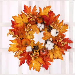 Fiori decorativi Fall Greath Autumn Autunno Giorno del Ringraziamento Foglie di zucca Garland per la decorazione di Halloween interno