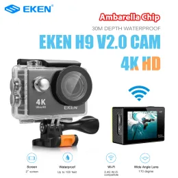 Câmeras originais EKEN H9R / H9 Câmera de ação Ultra HD 4K 30m Solução de 2,0 polegadas de 2.0 polegadas 10m Câmera esportiva GO Extreme Pro Cam