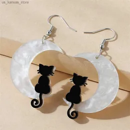 Charm Halloween Black Cat Acrylmondkatze Anhänger Ohrringe Juwely240408