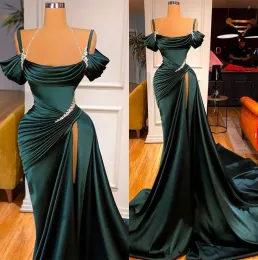 Elbiseler 2022 Zarif Koyu Yeşil Denizkızı Gece Elbiseleri Offeshoulder Boncuklu Balo Elbisesi Yüksek Bölünmüş Uzun Uzun Vestidos De Fiesta