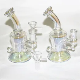 Pläterade glasbongs vattenpipa mini vattenrör 14mm kvinnliga fog små olje riggar bubbler rör med skålaska catcher ll