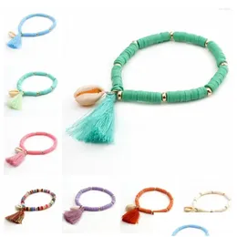 Anklets Acrylic Boho Mticolor Tassel Anklet Cute Handmade Shell Bead Bohemian Beach Drop Delivery Jewelry Dhhmw