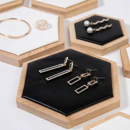 PU Bamboo Ring Stud Earrings Display Holder Showcase Bangle Stand Tray Pendant Necklace Chain Set Jewelry Organizer Rack Case