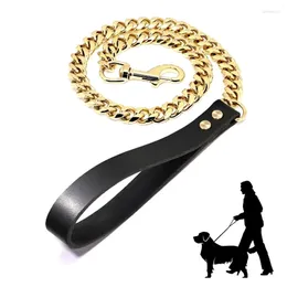 Dog Collars 19mm Width Gold Chain Leash Metal Stainless Steel Pet Cuban Link Lead Rope For Dogs