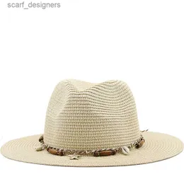 Wide Bim Hats Bucket Hats Summer Parent-Child Beach Hut weibliche lässige Panama Jazzhut Männer Marke Gentleman 5,5 cm Rand Feather Band Stroh Cap Boys Sun Hut Y240409qfnd