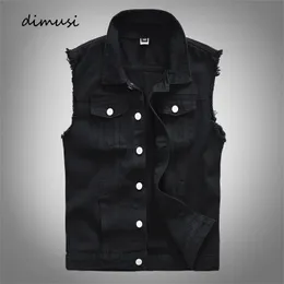 Dimusi Vintage Design Mens Denim Vests Restor Resotress Jackets Men Raked Hole Jean Thaistes Clothing Jaqueta Masculina 240327