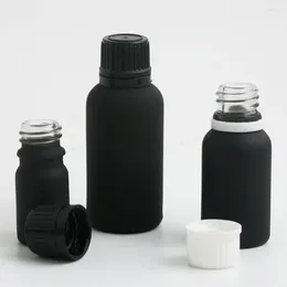 Garrafas de armazenamento 5m 10ml 15ml 20ml 1oz 50ml 100ml Travel Frost Black Black Black Oil Bottle com tampas plásticas Recipientes cosméticos 200pcs