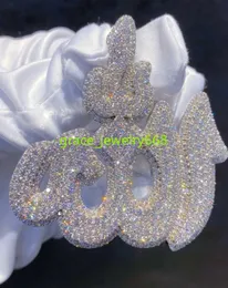 Hip hop personalizado jóias muçulmanas árabes gelo fora VVS Pingente de moissanita Double camada 925 colar de prata esterlina