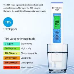 4 Arada 1 Su Kalitesi Test Cihazı PH Meter EC/TDS/Sıcak Monitör Dijital LCD Arka Işık Havuzları İçme Suyu Akvaryum Analiz Enstrümanı
