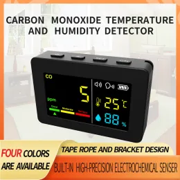 Medidor de qualidade do ar portátil 3in1 CO Testador de umidade de temperatura do detector de CO2 com alarme de voz e exibição de quantidade elétrica