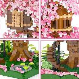 Cherry Blossoms Tree House Building Blocks Japanese Street Purple Sakura Blocks Mini MOC Assembly Brick Friend Toys for Children