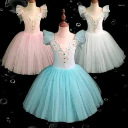 Stage Wear Girls Ballet Dress Kids Tutu Ballerina Party Sling Gauze Fluffy Skirt Dance Costume Multicolour Performance Clothing