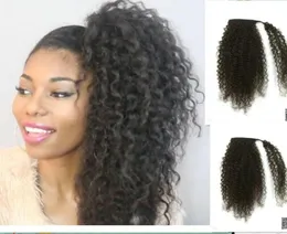 Kinky Curly Ponytail Haarstücke Wraps um Kordel -Pferdeschwanz Brasilianer Jungfrau Hair 100g160g 1B Schwarz für schwarze Frauen4670494