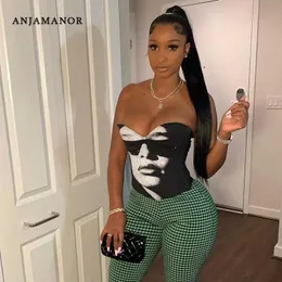 Zbiorniki damskie Camis Anjamanor Sexy Print Crop Top Esthetic Retro Bustier Wciska Bra Top Network Y2K Womens T-Shirt Tube Top Summer 2021 D85-AA10 J240409