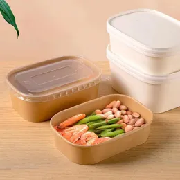 Dinnerware Kitchen Accessories Disposable Rectangle Kraft Paper BowlsRectangle Containers Salad Bowls Take OutFoodboxes Party Supplies