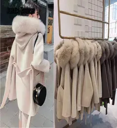 Versione coreana Long Cashmere Coat con con cappuccio per pellicce vera con cappuccio caldo addensato tasche grandi cappotto femmina femmina cappotto invernale c6741073