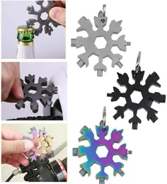 18 I 1 Rostfritt stål Multitool Snowflake Screwdriver Wrench Bottle Opener Key Chain Multitool Card Outdoor Survive Camping Too8871838