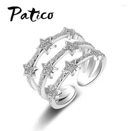 Cluster Rings Adjustable Women 925 Silver Needle Wedding Romantic Twinkling Zircon Crystal Stone Stars Jewelry Anillos Mujer