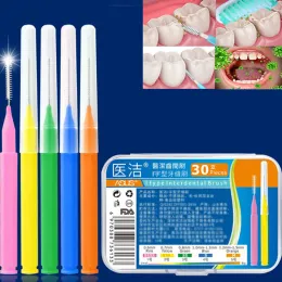 Interdental Silikonbürsten 30/40pcs/Box Zahnstocher Pinsel zwischen den Zähnen Silikon Zahnstocher mit Faden -Sachen sauberen Werkzeugen