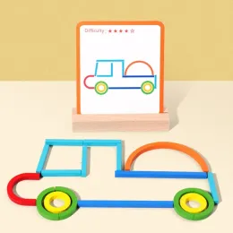 ثلاثية الأبعاد الخشبية العصي والخواتم الإبداعية لعبة الذكاء Montessori مبكر الطفولة ألعاب تعليمية للأطفال 3 سنوات