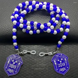 Chains ZETA PHI BETA Greek Sorority Society Blue Enamel Letter Badge Metal Pendant Bead Necklace Glasses Mask Chain