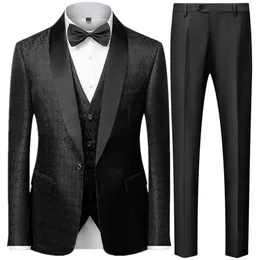 Coat Vest Pants 3 -stycken kostym Set Luxury Groom Wedding Dress Party High End Waistcoat Slim Fit Lapel Blazer Jacket Men byxor 240407