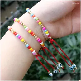 Urok Bracelets 5pcs Colorf z koralikami Rame Knitted Bransoletka dla kobiet biżuteria mody Boho Przynieś szczęście Regulowana dostawa DH5EI